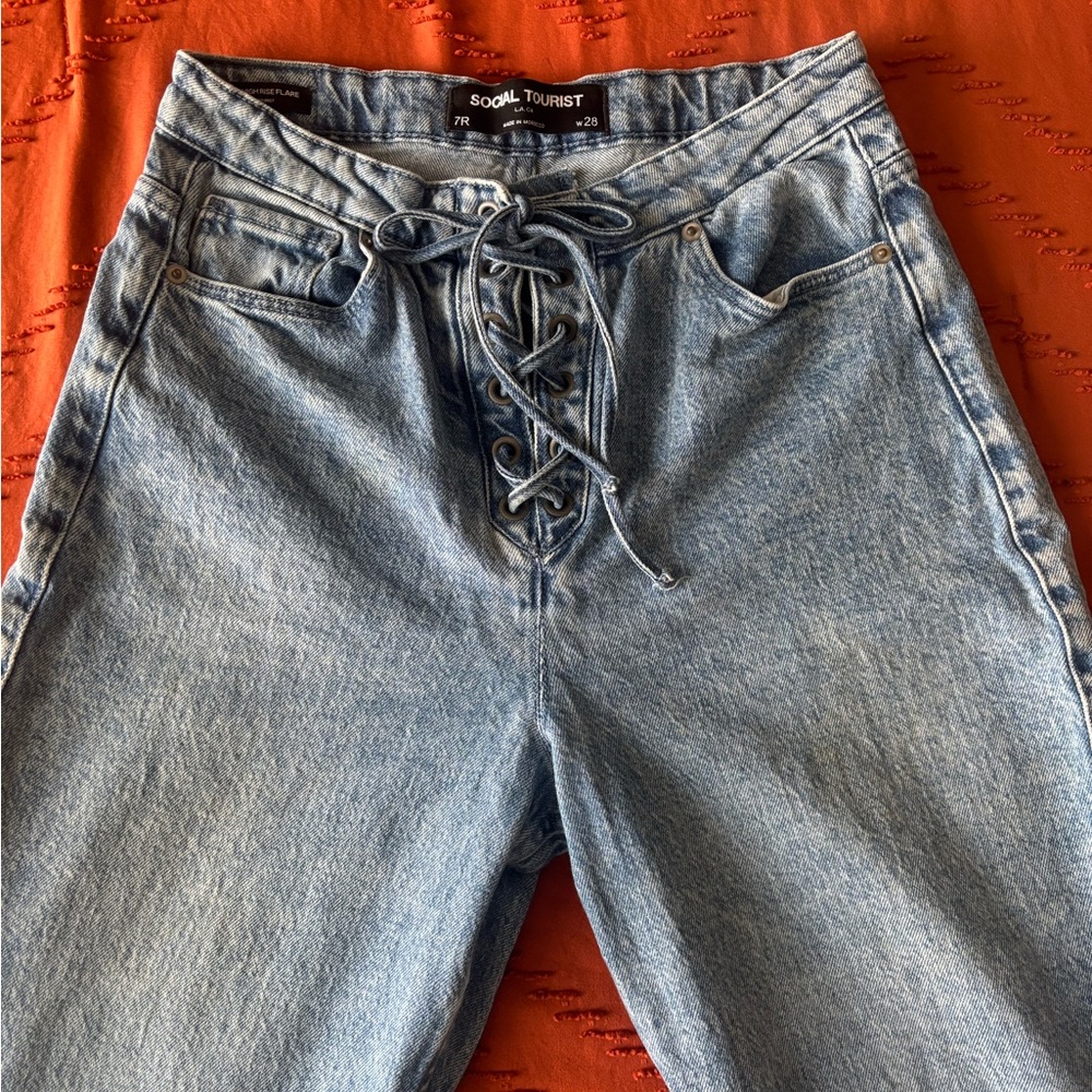 Social Tourist High Rise Lace-Up Denim Jeans